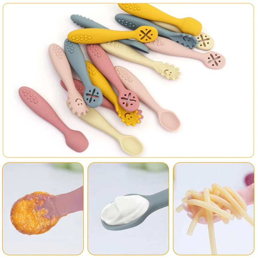 Set d’apprentissage bébé – Cuillères & fourchette en silicone