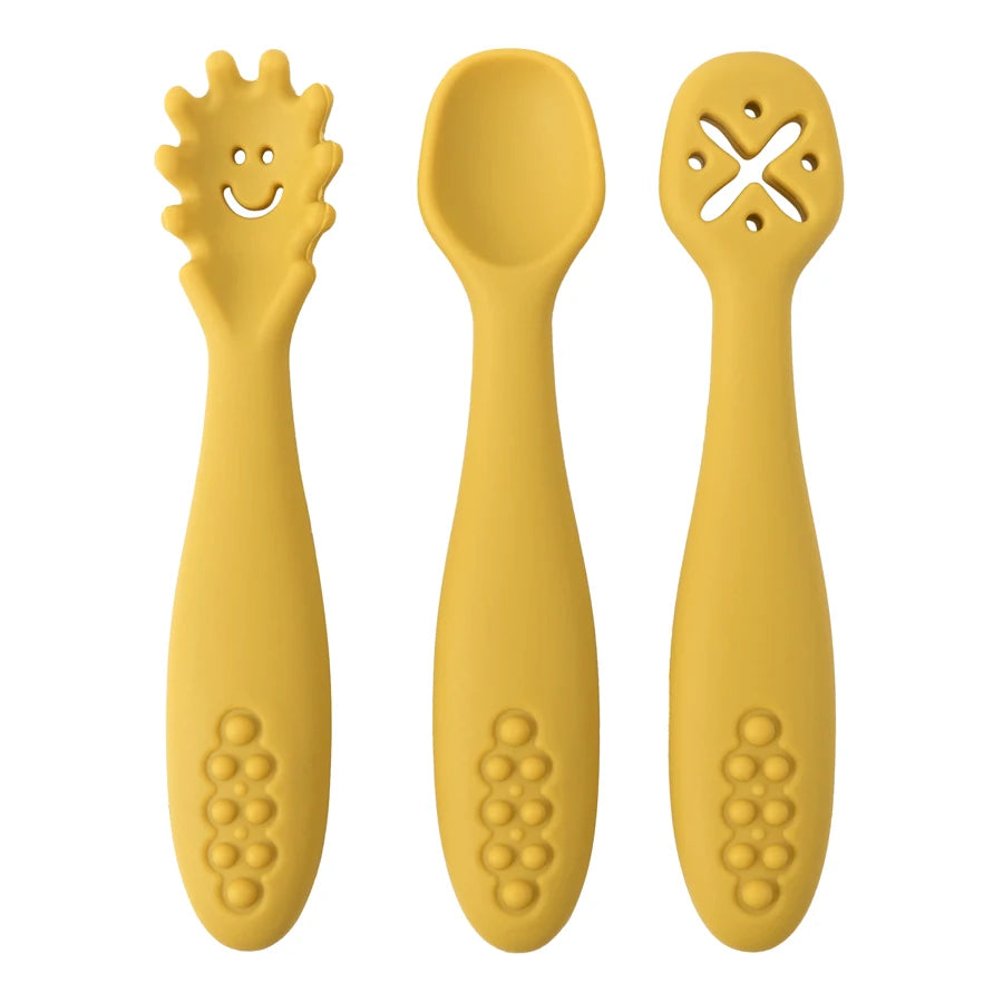 Set d’apprentissage bébé – Cuillères & fourchette en silicone