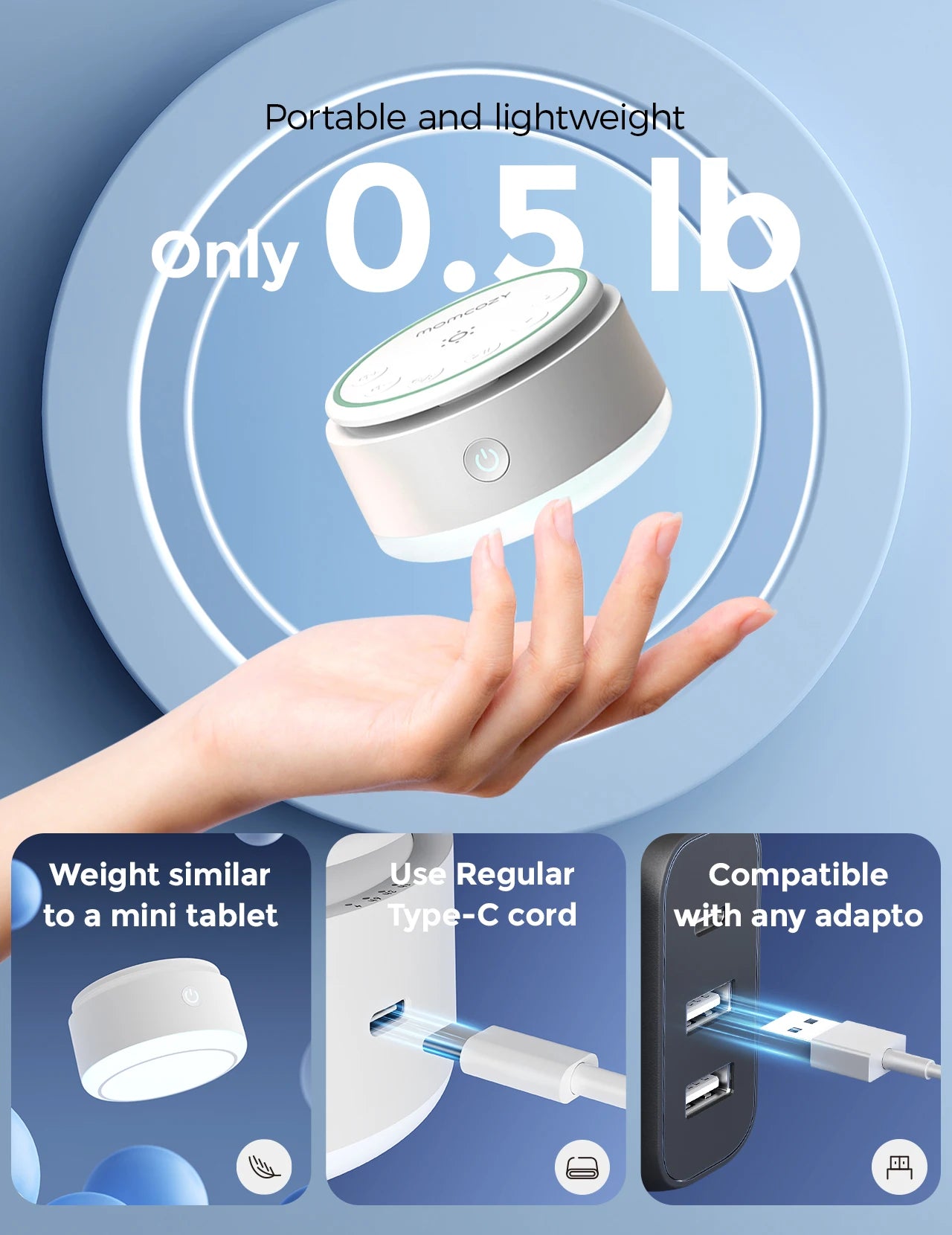 Boite à bruits blancs portable avec veilleuse intégrée MOMCOZY