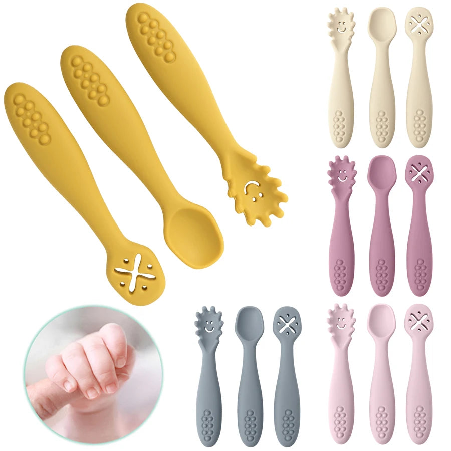 Set d’apprentissage bébé – Cuillères & fourchette en silicone