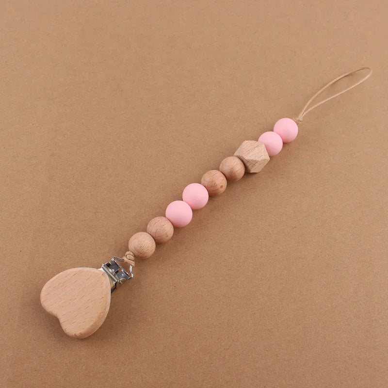 Attache tétine perles en bois de hêtre sécurisé