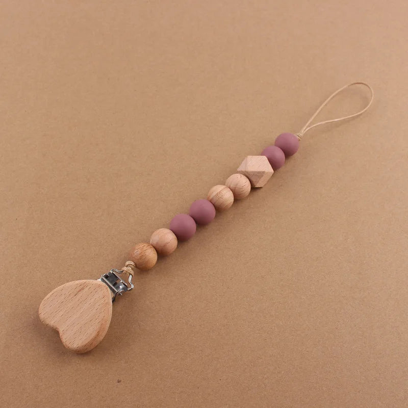 Attache tétine perles en bois de hêtre sécurisé