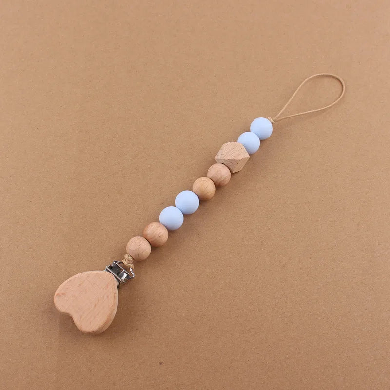 Attache tétine perles en bois de hêtre sécurisé