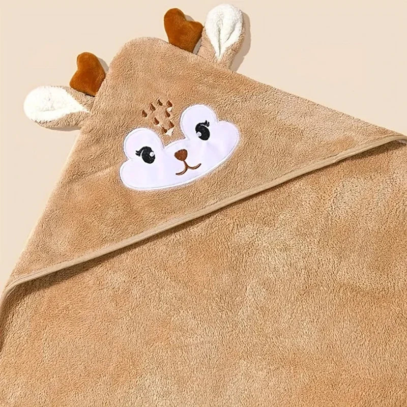 Cape de bain à capuche bébé en velours motif biche