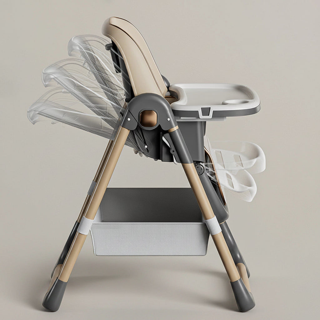 Chaise haute bébé pliante avec double plateau et 4 roulettes