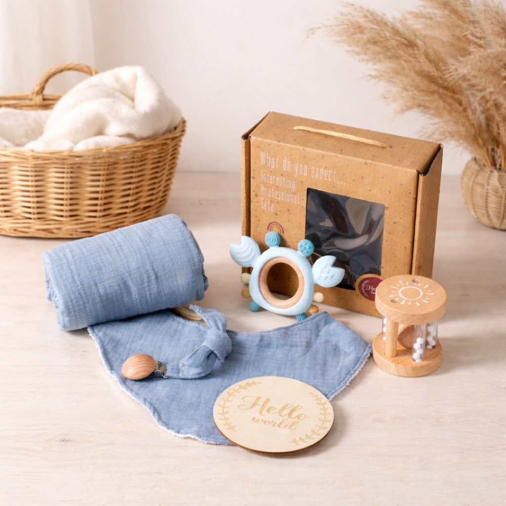Coffret cadeau bébé complet – Douceur & éveil | Idéal naissance, baptême & baby shower