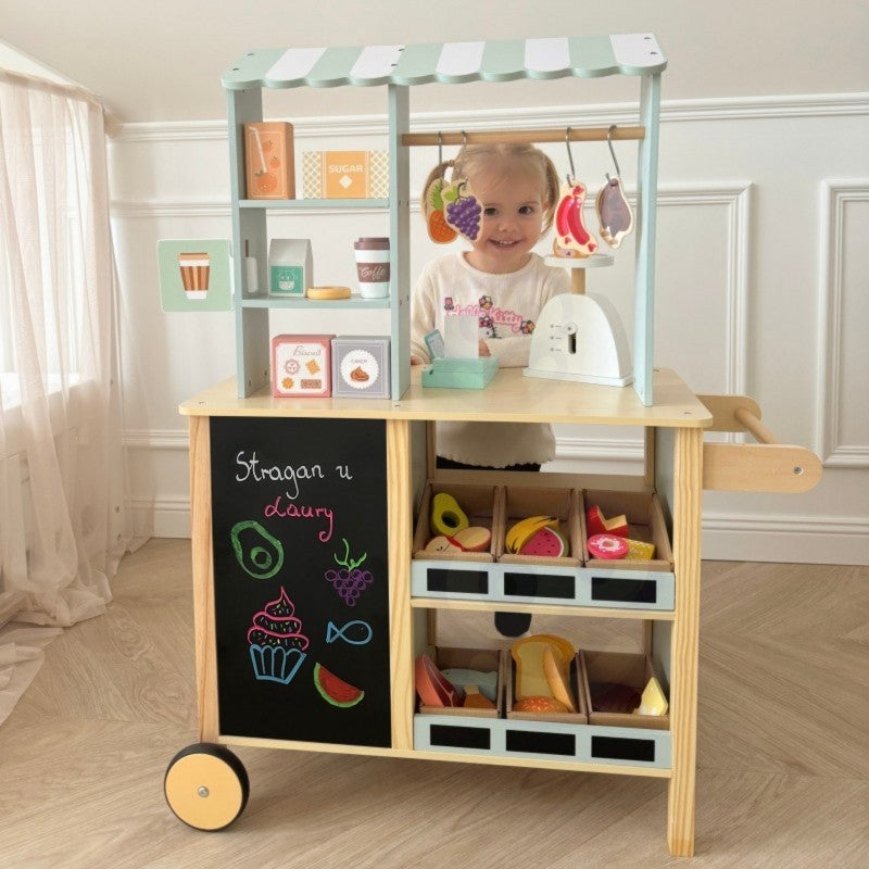 Food truck en bois Woopie Green pour jeu de marchand