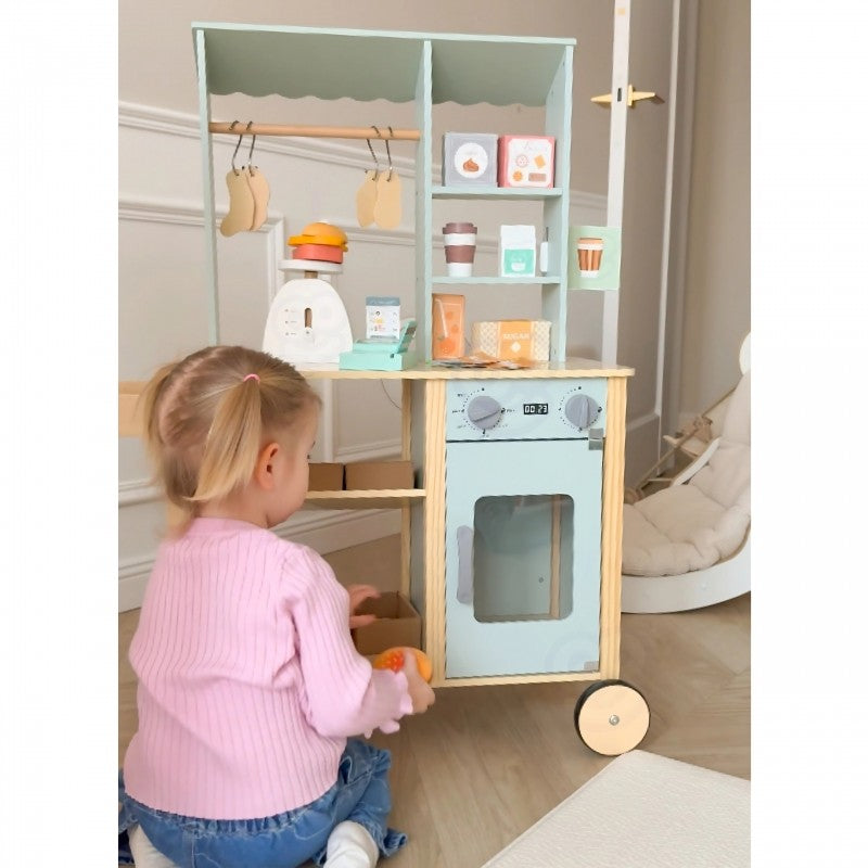 Food truck en bois Woopie Green pour jeu de marchand
