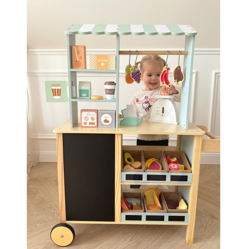 Food truck en bois Woopie Green pour jeu de marchand