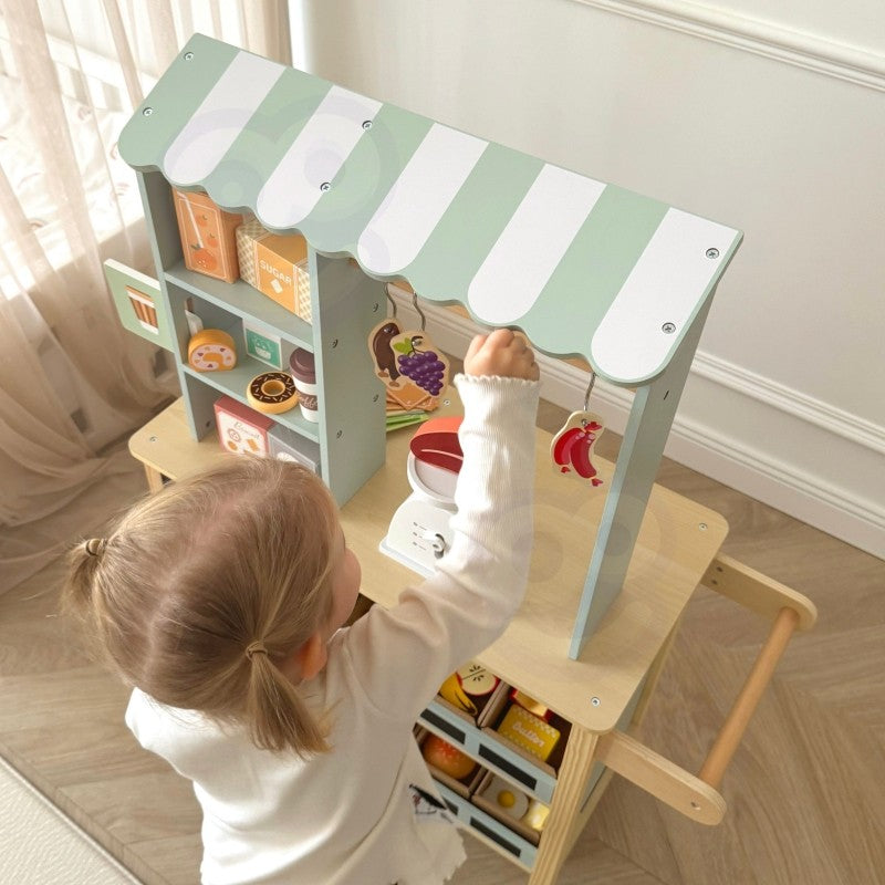 Food truck en bois Woopie Green pour jeu de marchand