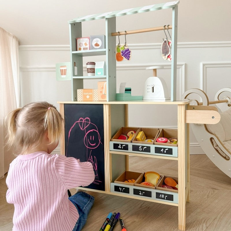 Food truck en bois Woopie Green pour jeu de marchand