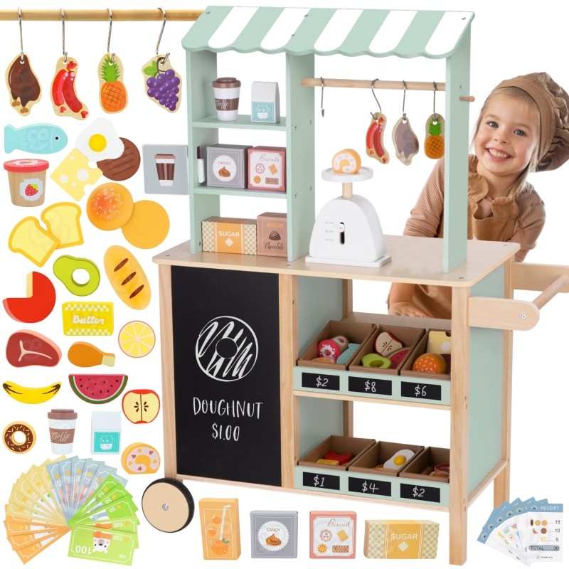 Food truck en bois Woopie Green pour jeu de marchand