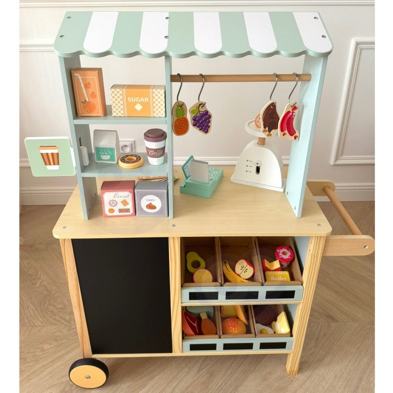 Food truck en bois Woopie Green pour jeu de marchand