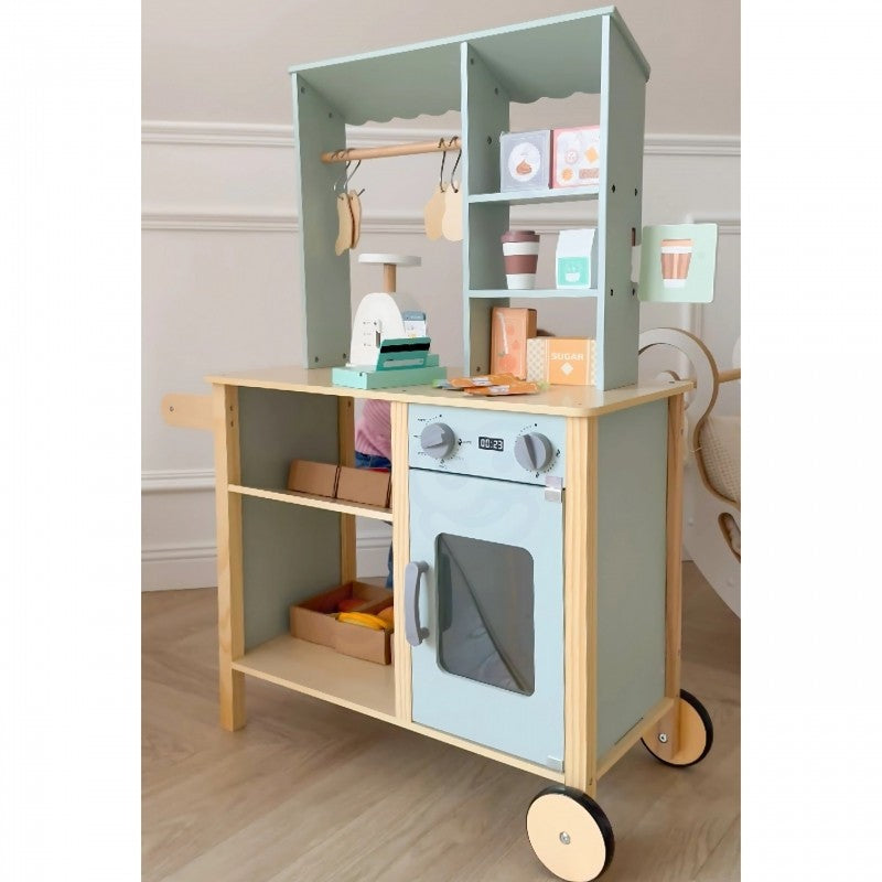 Food truck en bois Woopie Green pour jeu de marchand