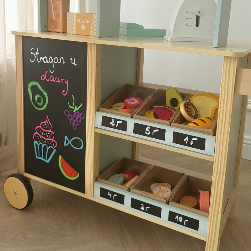 Food truck en bois Woopie Green pour jeu de marchand