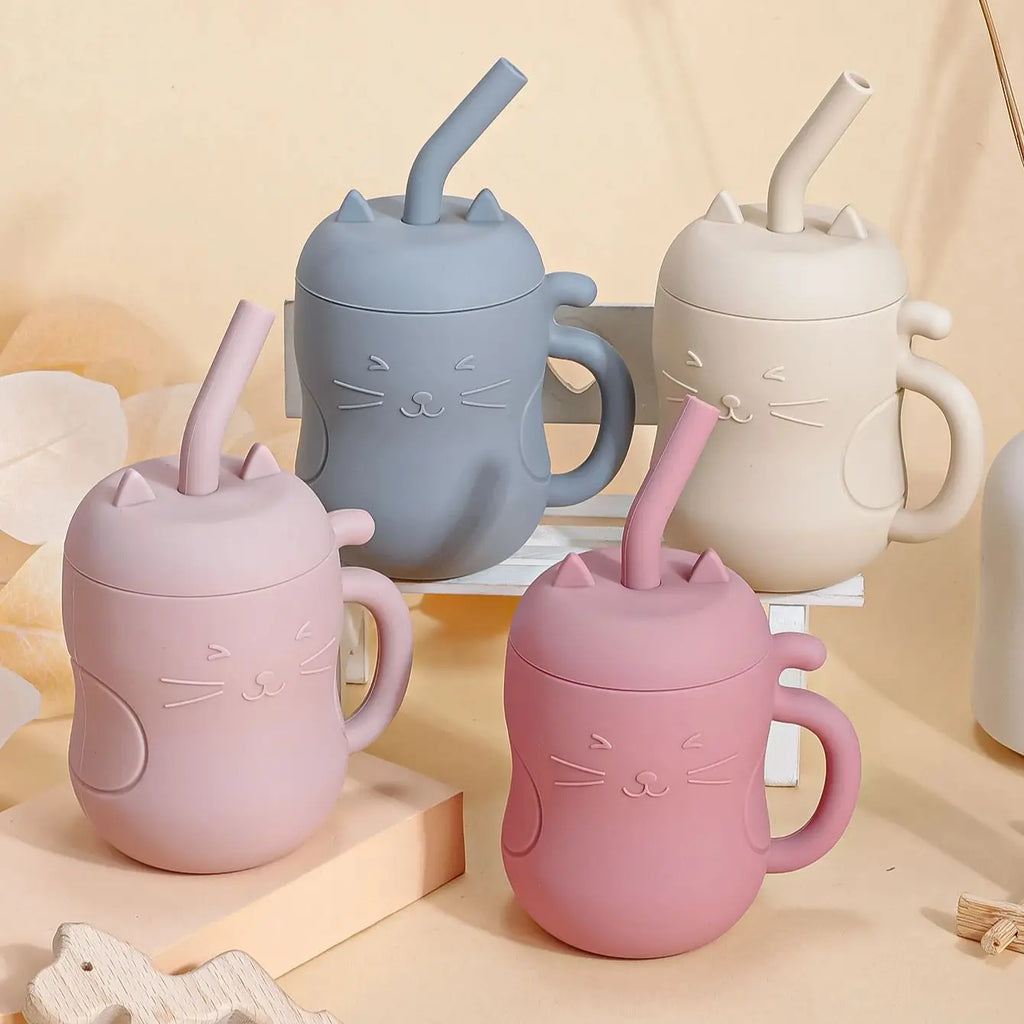 Gobelet d'apprentissage en silicone avec paille bébé