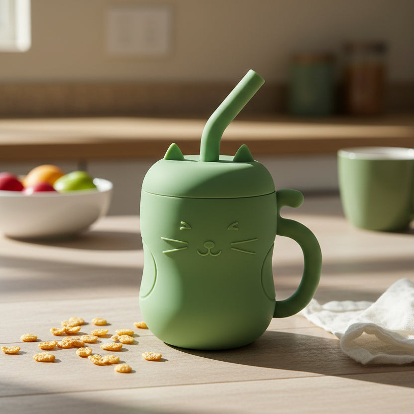 Gobelet d'apprentissage en silicone avec paille bébé