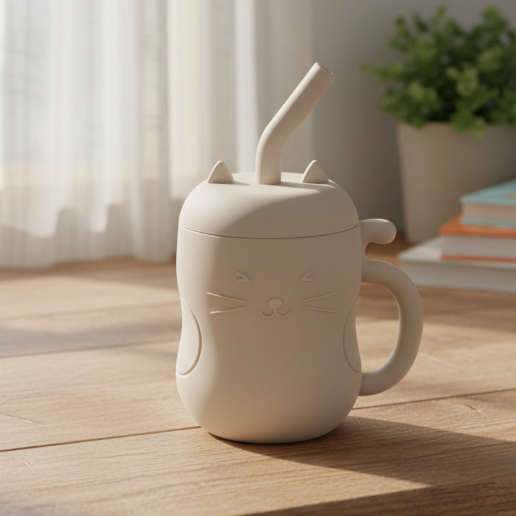 Gobelet d'apprentissage en silicone avec paille bébé