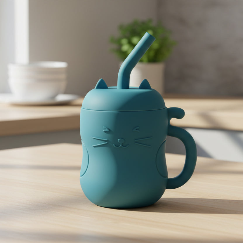 Gobelet d'apprentissage en silicone avec paille bébé