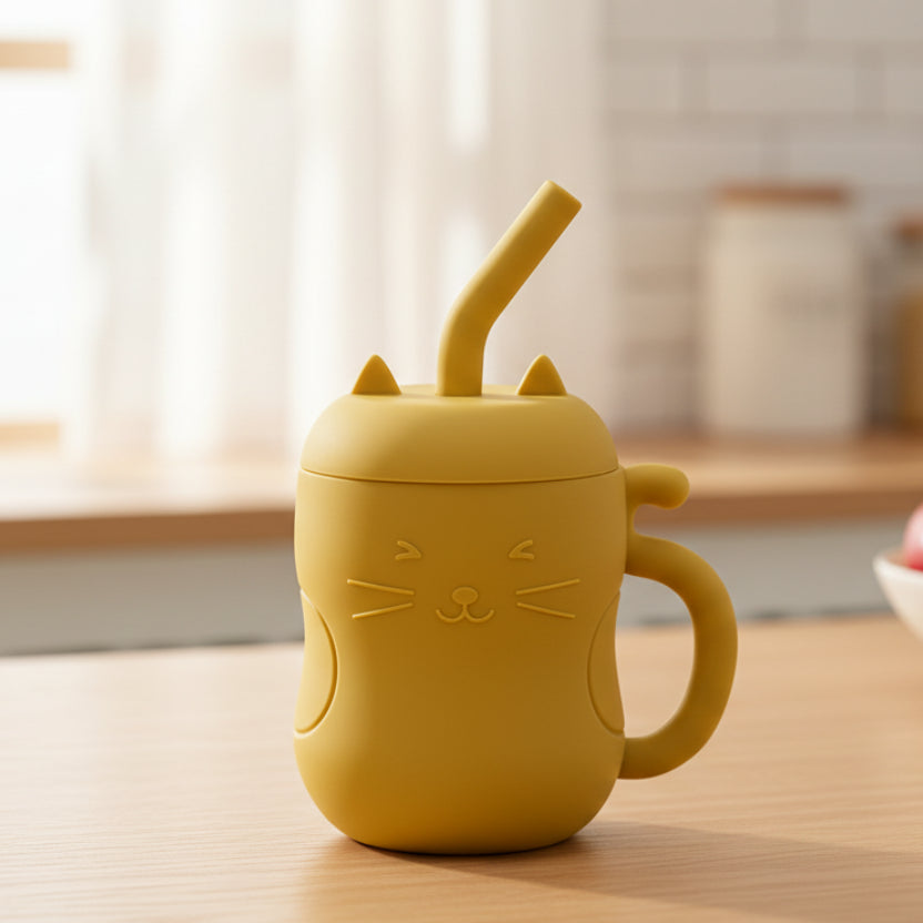 Gobelet d'apprentissage en silicone avec paille bébé