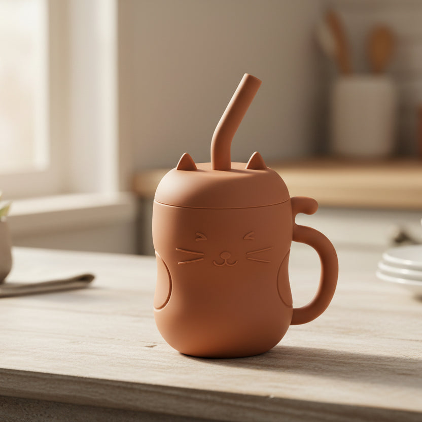 Gobelet d'apprentissage en silicone avec paille bébé
