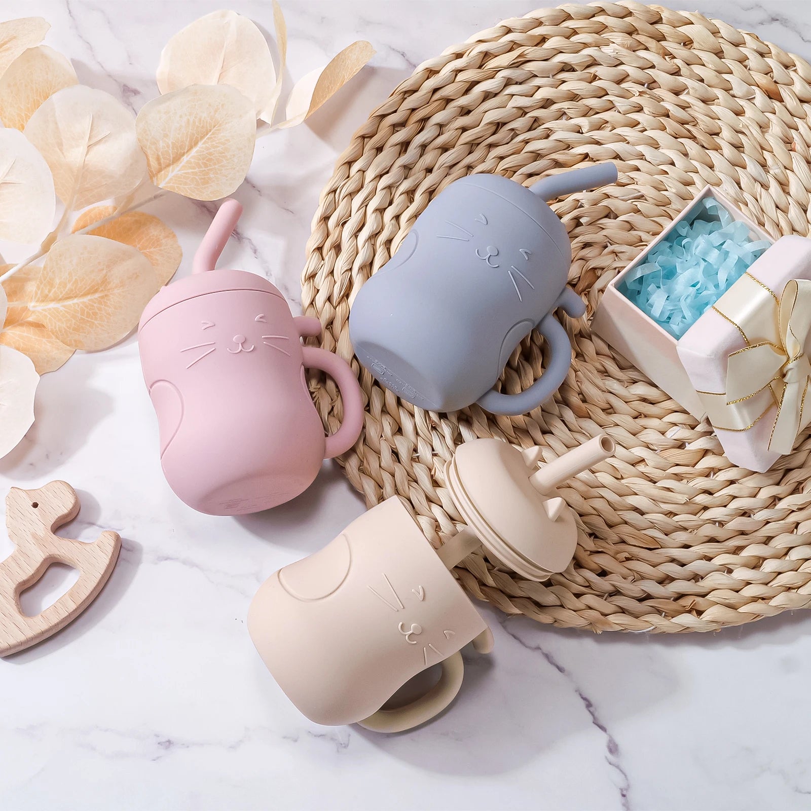 Gobelet d'apprentissage en silicone avec paille bébé