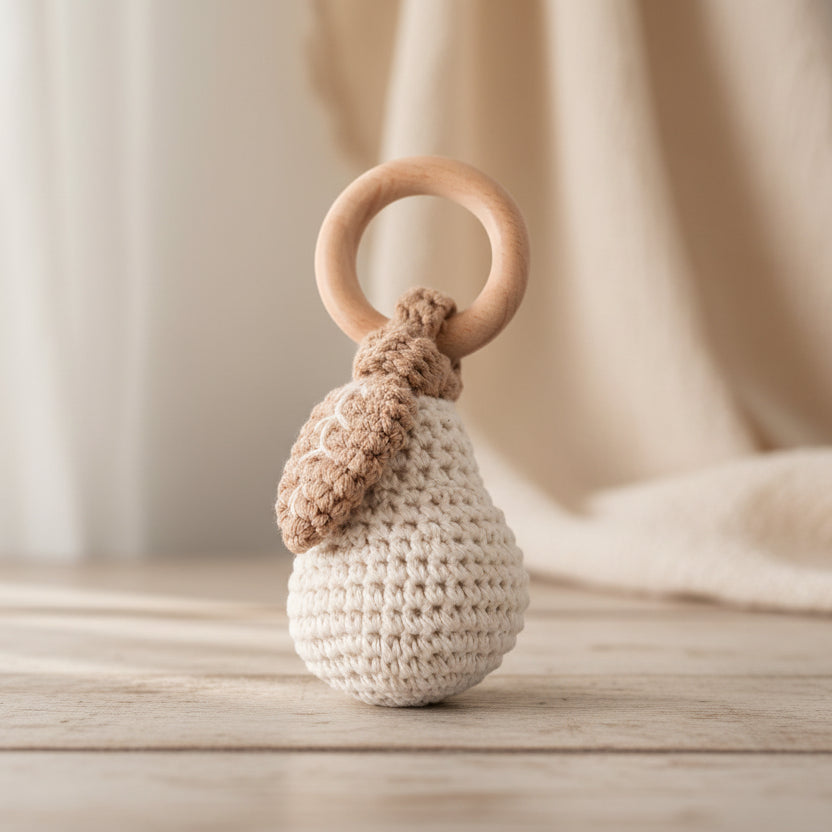 Hochet au crochet – Naturel & sensoriel