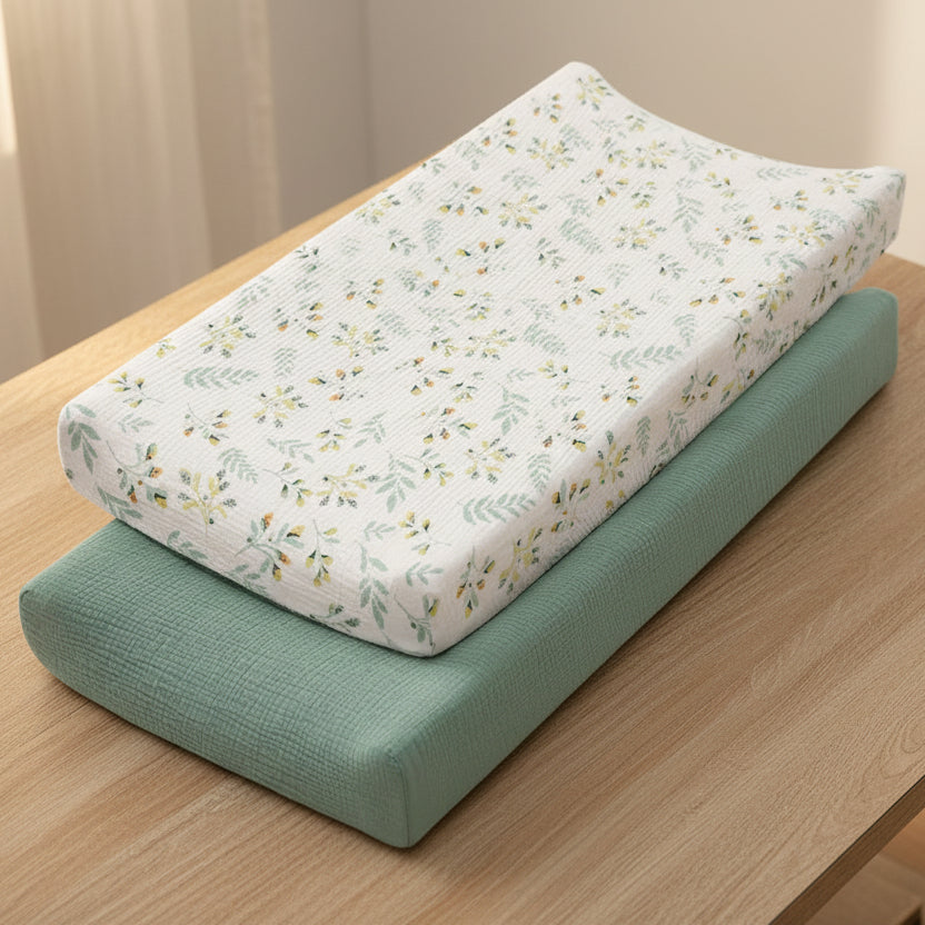 Lot de deux housses de matelas à langer en coton