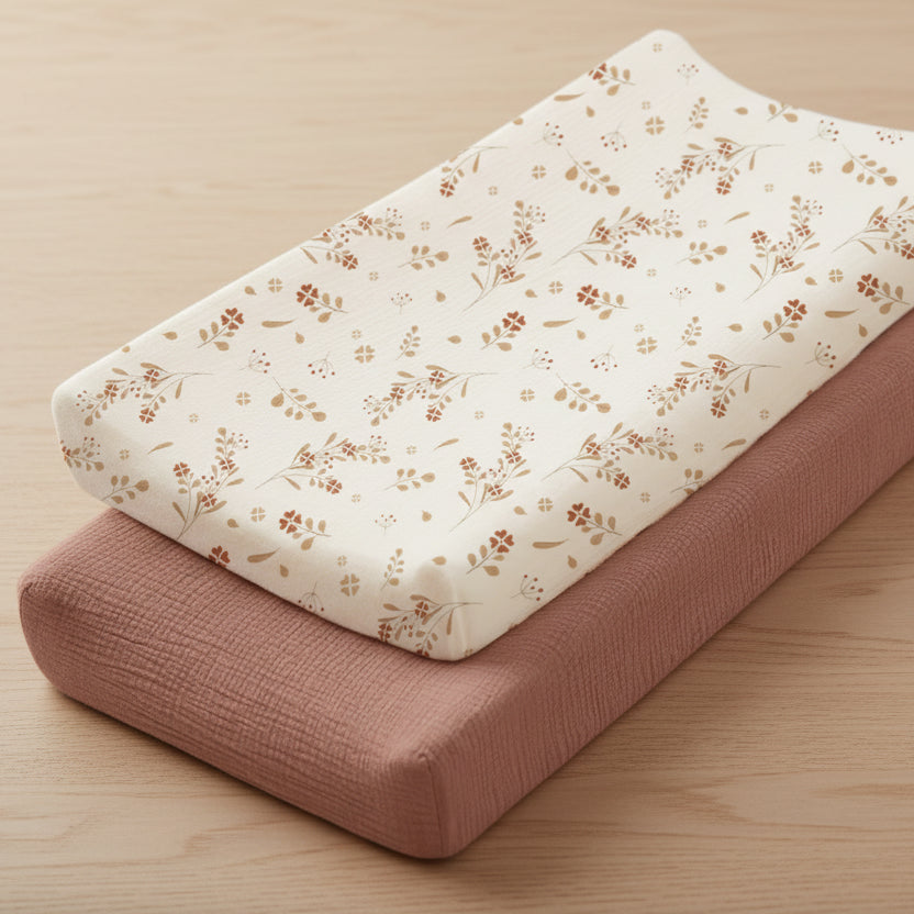 Lot de deux housses de matelas à langer en coton