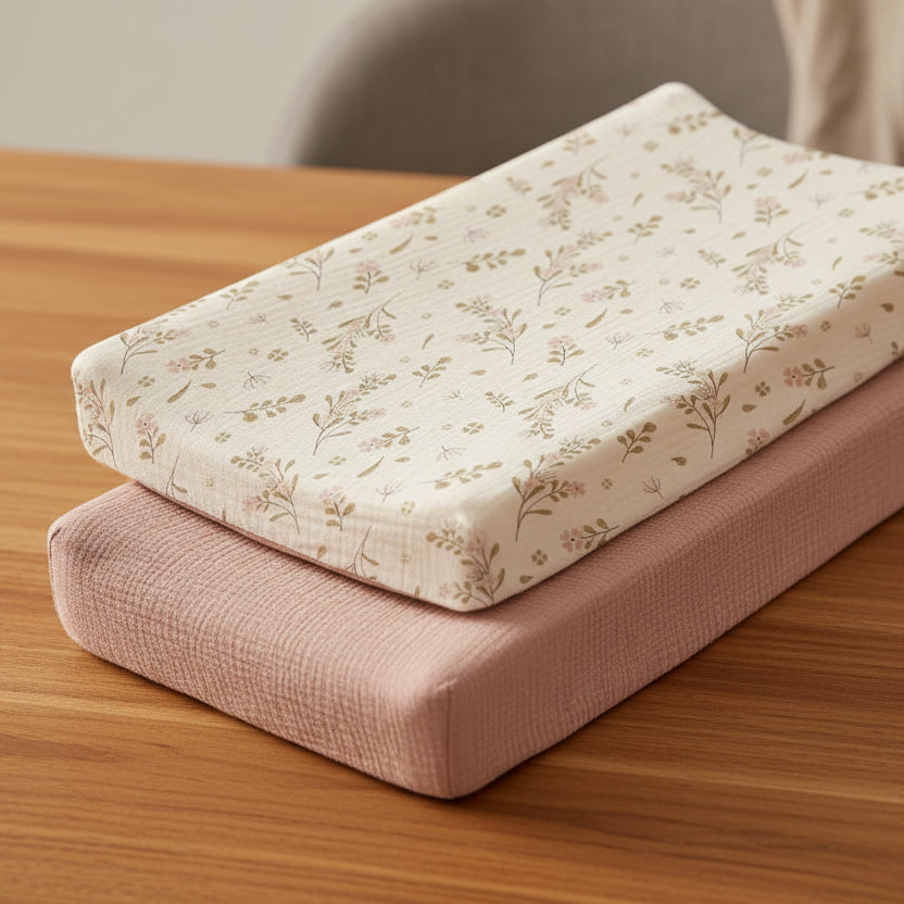 Lot de deux housses de matelas à langer en coton