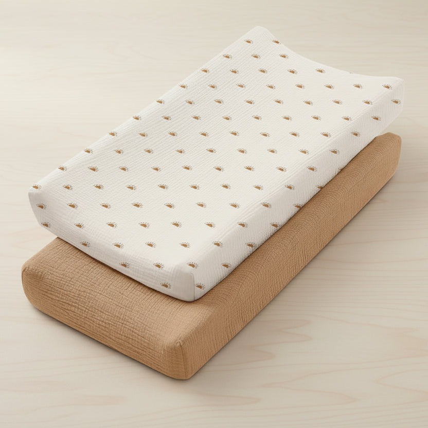 Lot de deux housses de matelas à langer en coton