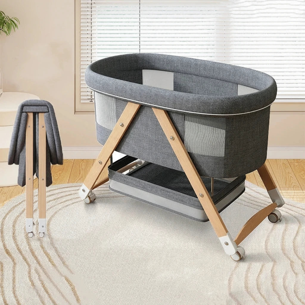 Lit bébé bascule pliant multifonction en bois certifié CE