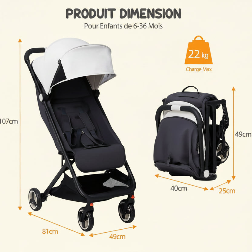 Poussette cabine ultra-compacte pliante pour voyage en avion avec bébé