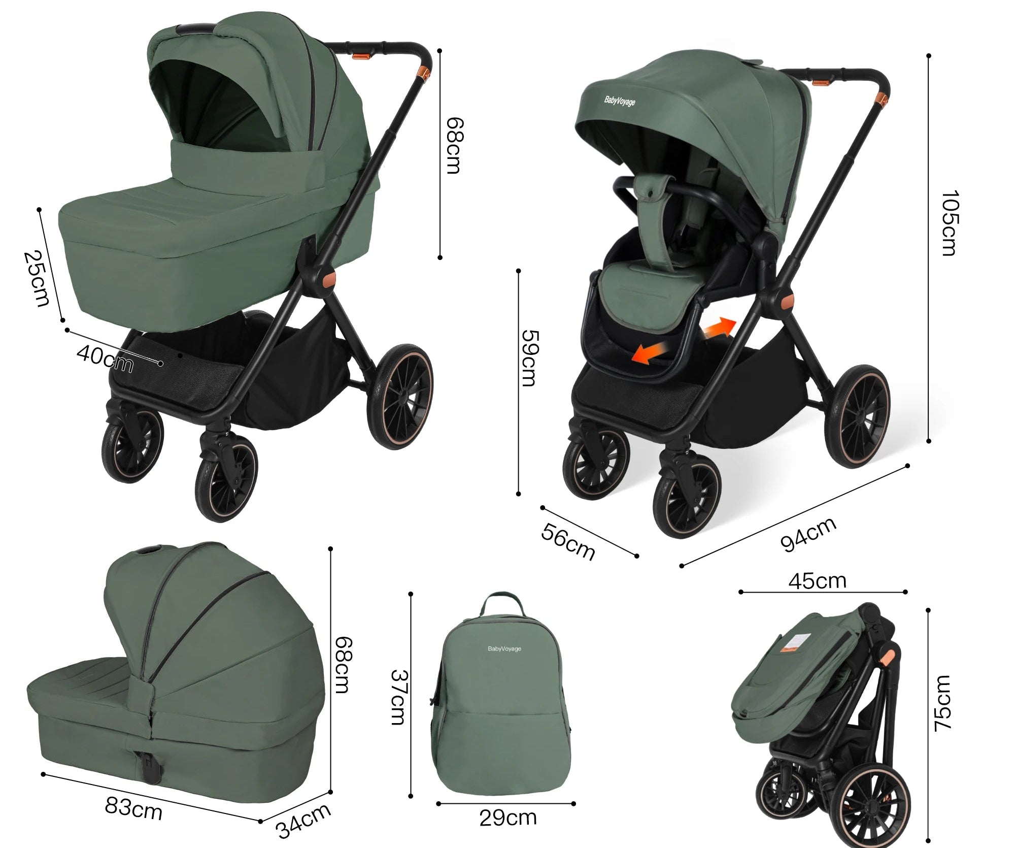 Poussette légère 2-en-1 en aluminium avec siège réversible pour bébé