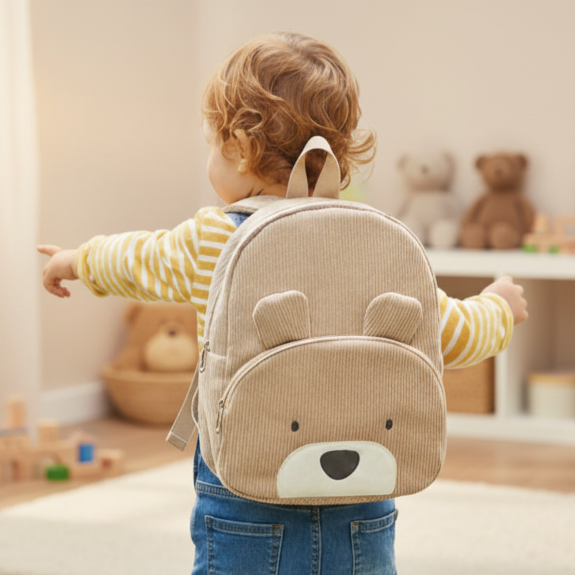 Sac à dos enfant ourson en velours côtelé