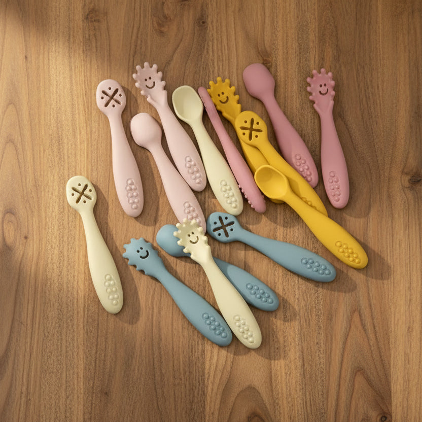 Set d’apprentissage bébé – Cuillères & fourchette en silicone