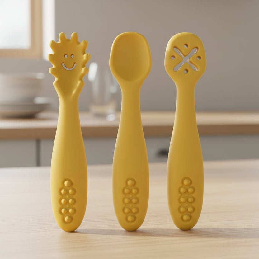 Set d’apprentissage bébé – Cuillères & fourchette en silicone