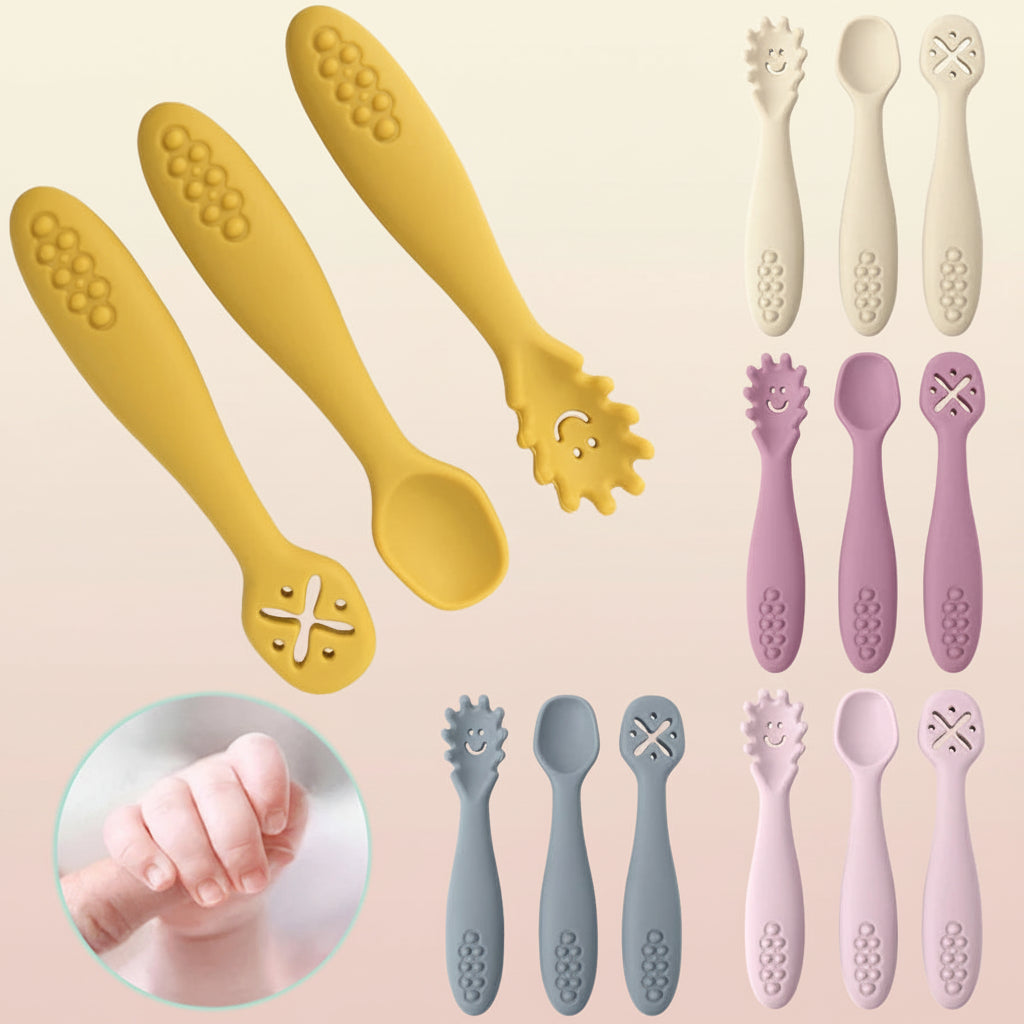 Set d’apprentissage bébé – Cuillères & fourchette en silicone
