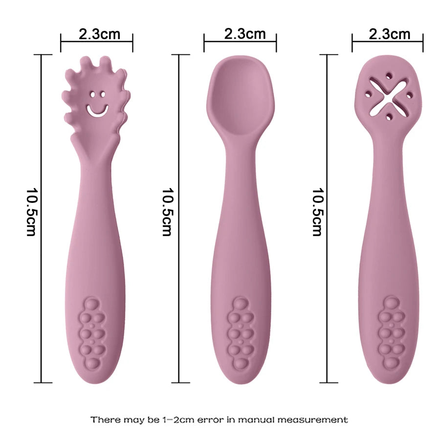 Set d’apprentissage bébé – Cuillères & fourchette en silicone