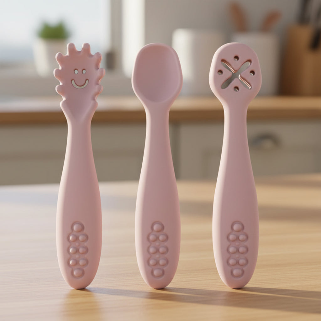 Set d’apprentissage bébé – Cuillères & fourchette en silicone