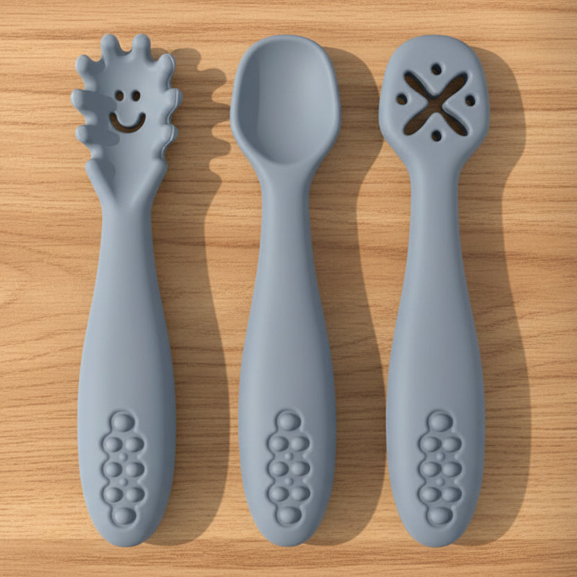 Set d’apprentissage bébé – Cuillères & fourchette en silicone