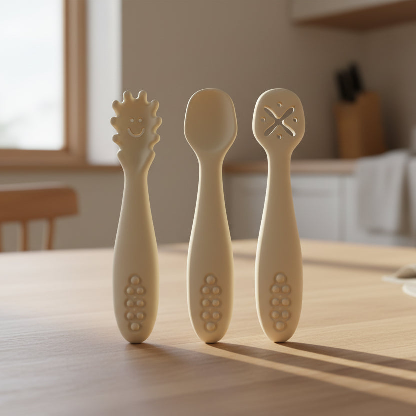 Set d’apprentissage bébé – Cuillères & fourchette en silicone