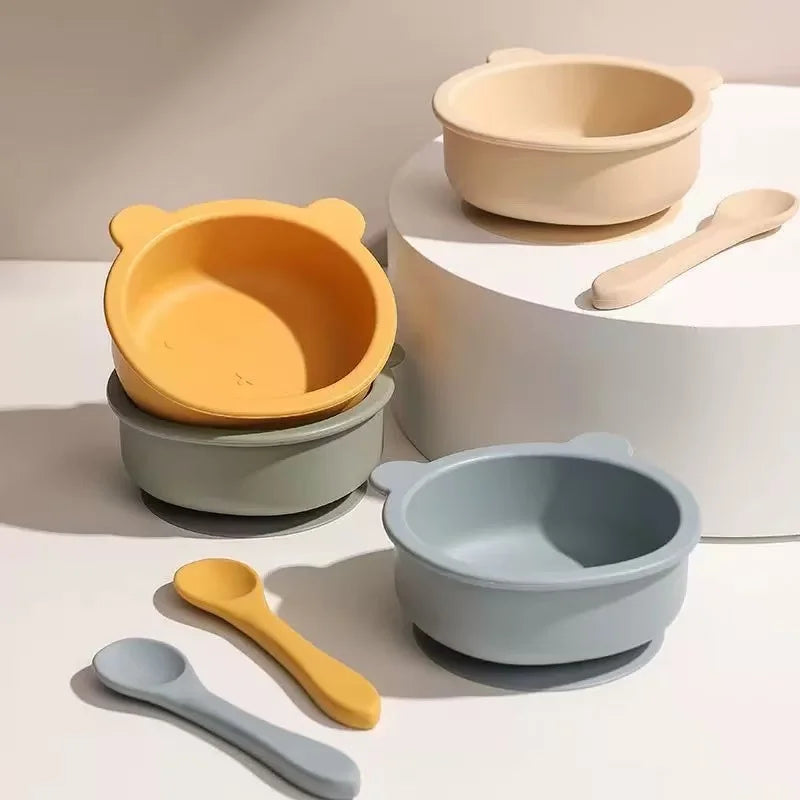 Set repas bébé silicone en forme d'ours