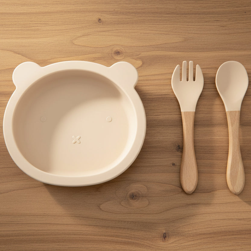 Set repas bébé silicone en forme d'ours