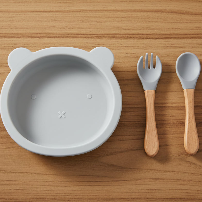 Set repas bébé silicone en forme d'ours