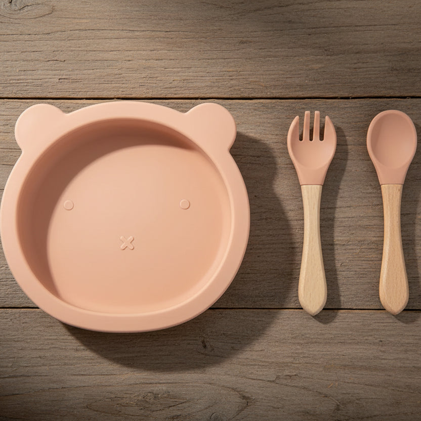 Set repas bébé silicone en forme d'ours