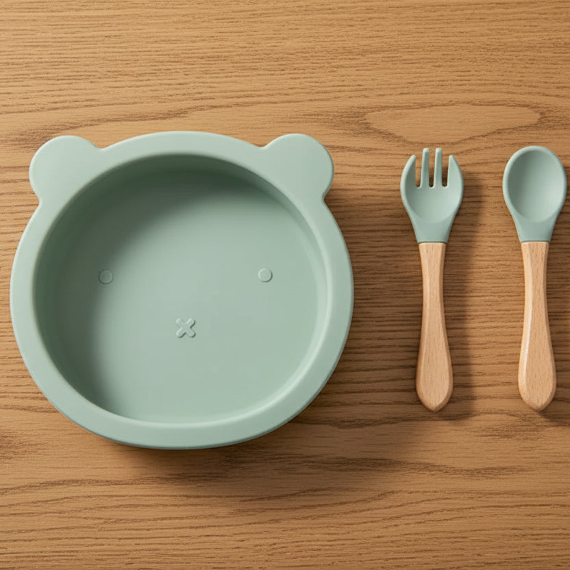 Set repas bébé silicone en forme d'ours